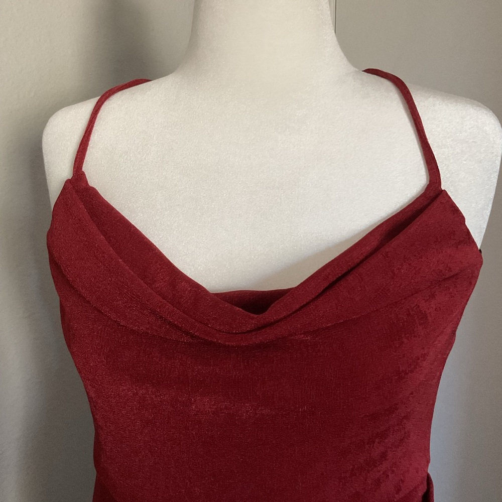 Premier Amour Rust/Red Color Elegant Cowl Neck Dress